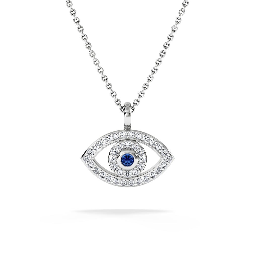 Evil Eye 0.21ct Sapphire and Lab Diamond Pendant Necklace in in Sterling Silver