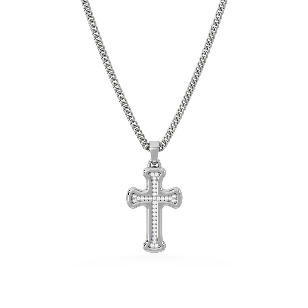 Men’s 0.15ct Lab Grown Diamond Cross Pendant Necklace in Sterling Silver