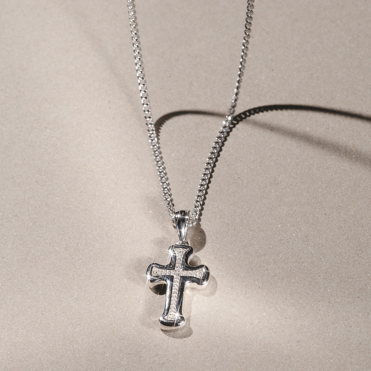 Men’s 0.15ct Lab Grown Diamond Cross Pendant Necklace in Sterling Silver