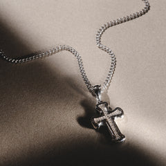 Men’s 0.15ct Lab Grown Diamond Cross Pendant Necklace in Sterling Silver