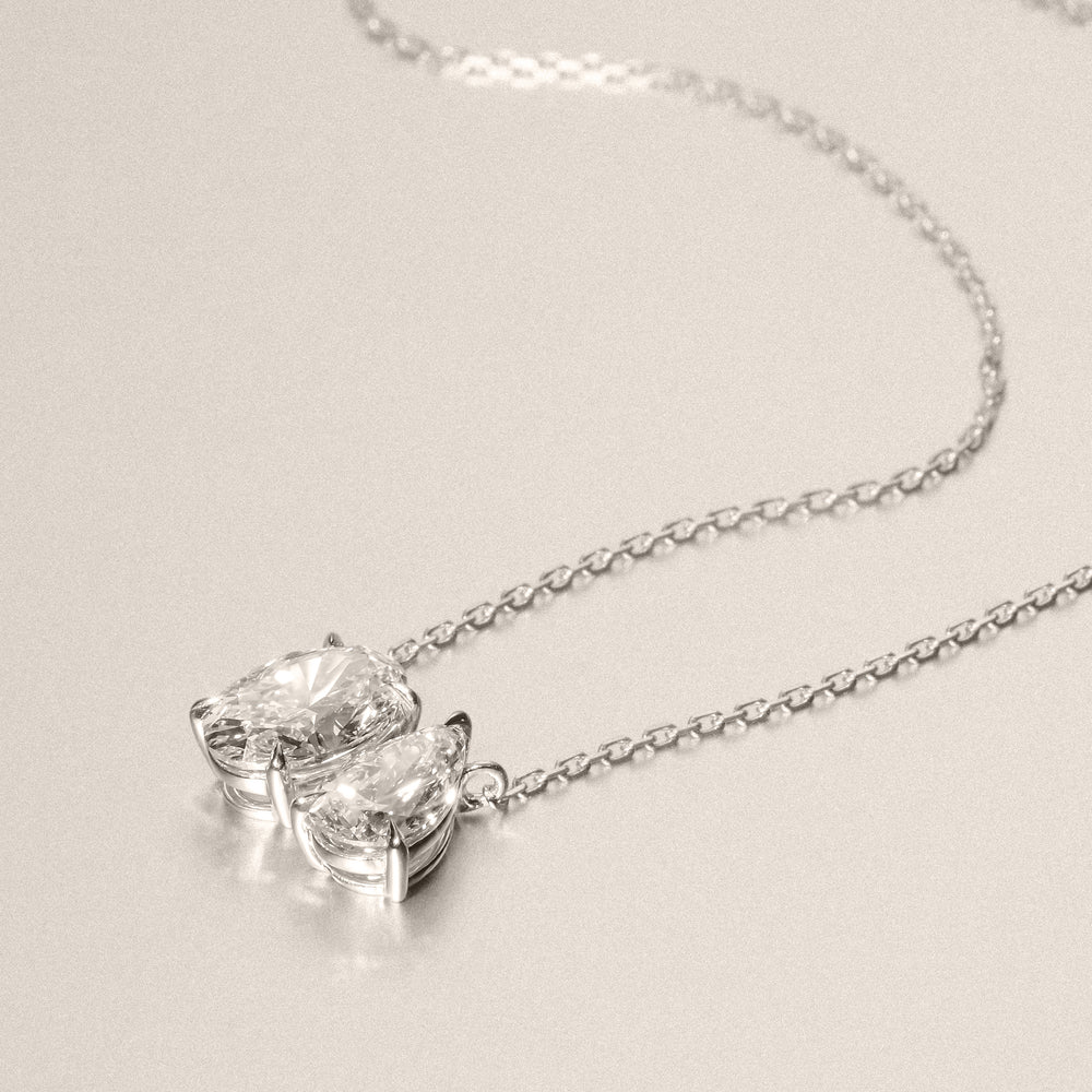 Moi et Toi Lab Diamond Oval 1.50ct + Pear 1.50ct Necklace