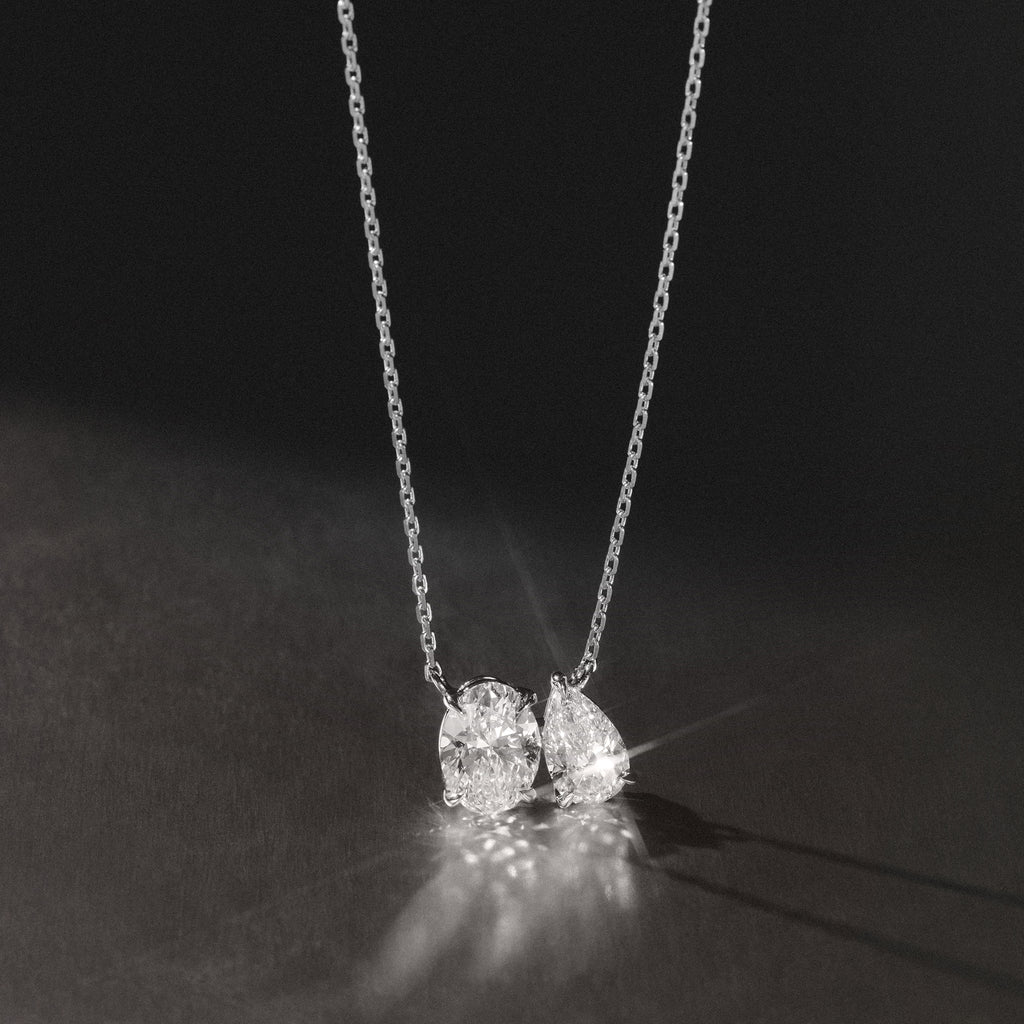Moi et Toi Lab Diamond Oval 1.50ct + Pear 1.50ct Necklace