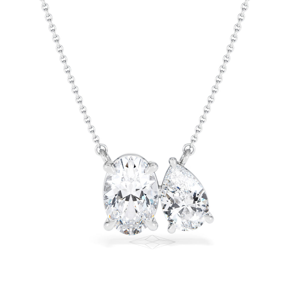 Moi et Toi Lab Diamond Oval 1.50ct + Pear 1.50ct Necklace