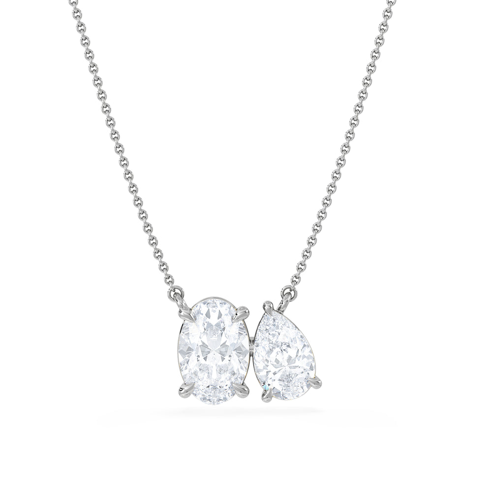 Moi et Toi Lab Diamond Oval 1.50ct + Pear 1.50ct Necklace