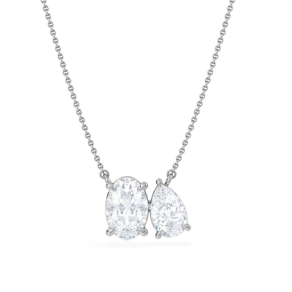 Moi et Toi Lab Diamond Oval 1.50ct + Pear 1.50ct Necklace