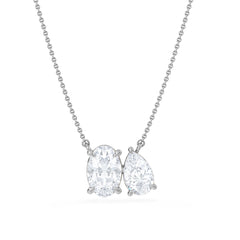 Moi et Toi Lab Diamond Oval 1.50ct + Pear 1.50ct Necklace