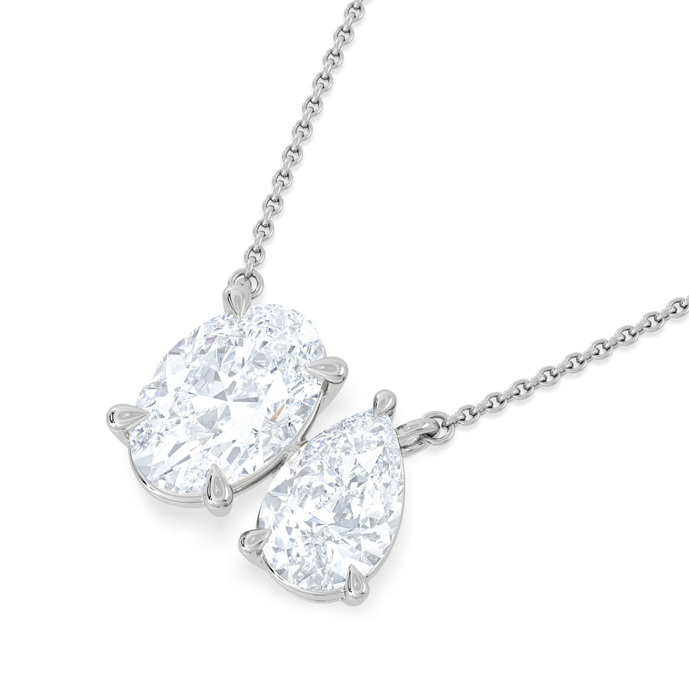 Moi et Toi Lab Diamond Oval 1.50ct + Pear 1.50ct Necklace