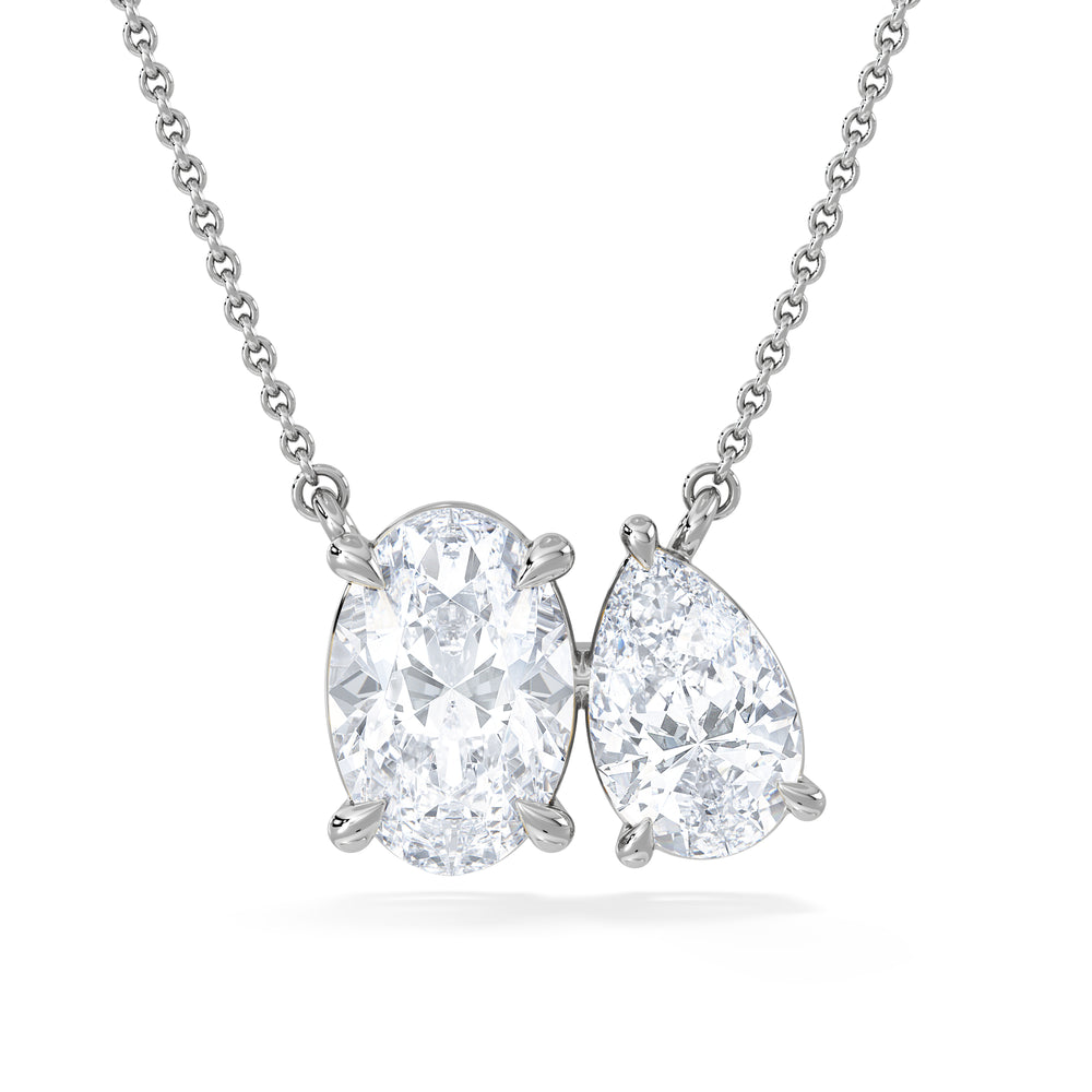 Moi et Toi Lab Diamond Oval 1.50ct + Pear 1.50ct Necklace