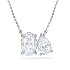 Moi et Toi Lab Diamond Oval 1.50ct + Pear 1.50ct Necklace