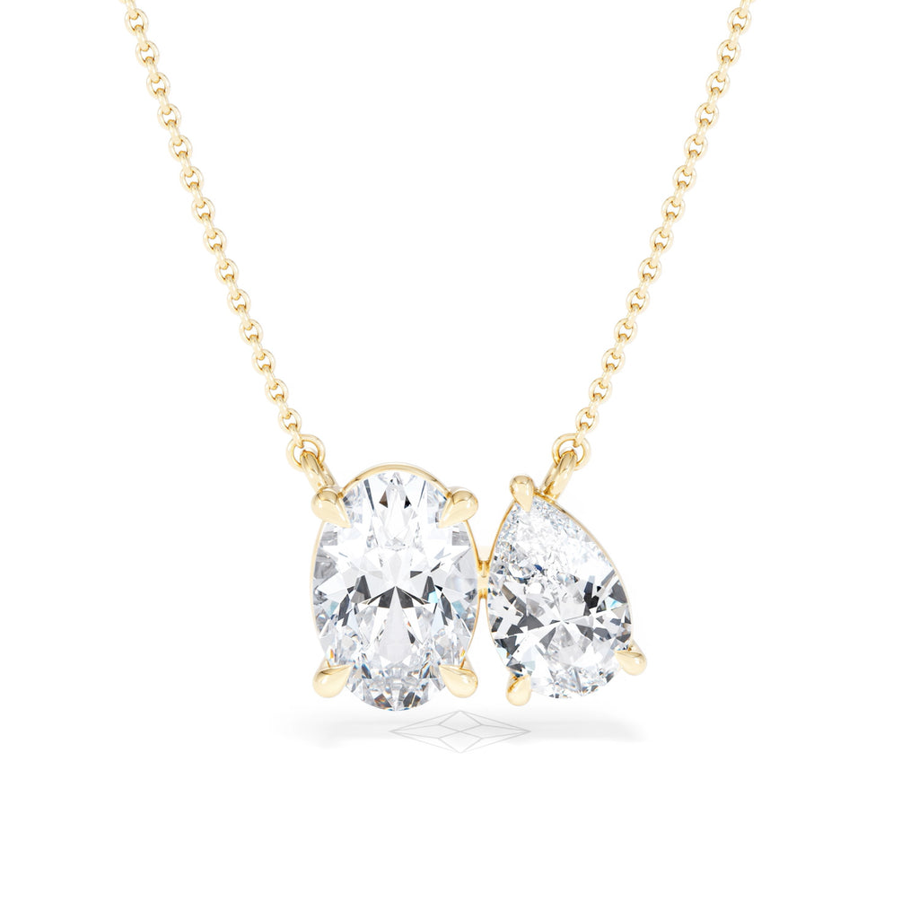Toi Et Moi 3.00ct Oval and Pear Cut Lab Diamond 2 Stone Necklace in 18k Yellow Gold
