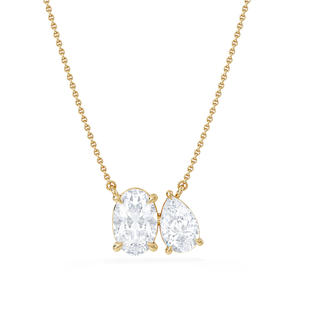 Toi Et Moi 3.00ct Oval and Pear Cut Lab Diamond 2 Stone Necklace in 18k Yellow Gold