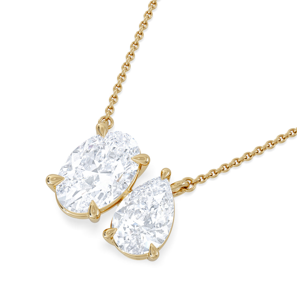 Toi Et Moi 3.00ct Oval and Pear Cut Lab Diamond 2 Stone Necklace in 18k Yellow Gold