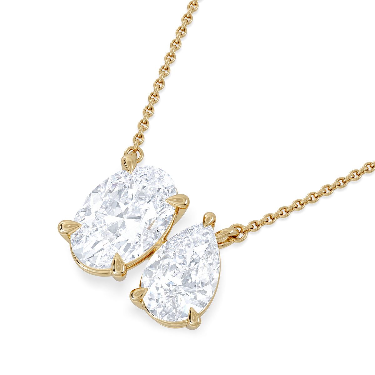 Toi Et Moi 3.00ct Oval and Pear Cut Lab Diamond 2 Stone Necklace in 18k Yellow Gold