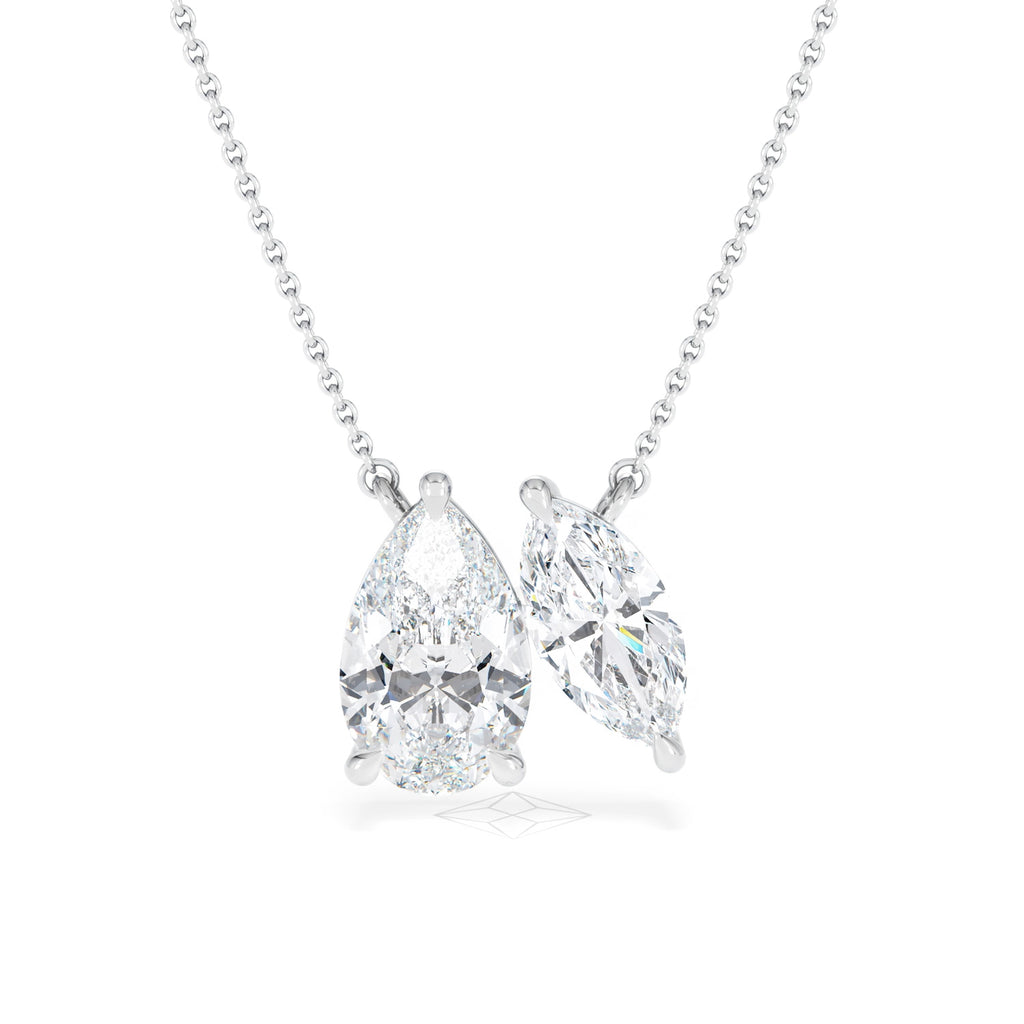 Toi Et Moi 3.00ct Pear and Marquise Cut Lab Diamond 2 Stone Necklace in 18k White Gold