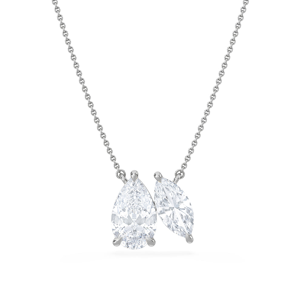 Toi Et Moi 3.00ct Pear and Marquise Cut Lab Diamond 2 Stone Necklace in 18k White Gold