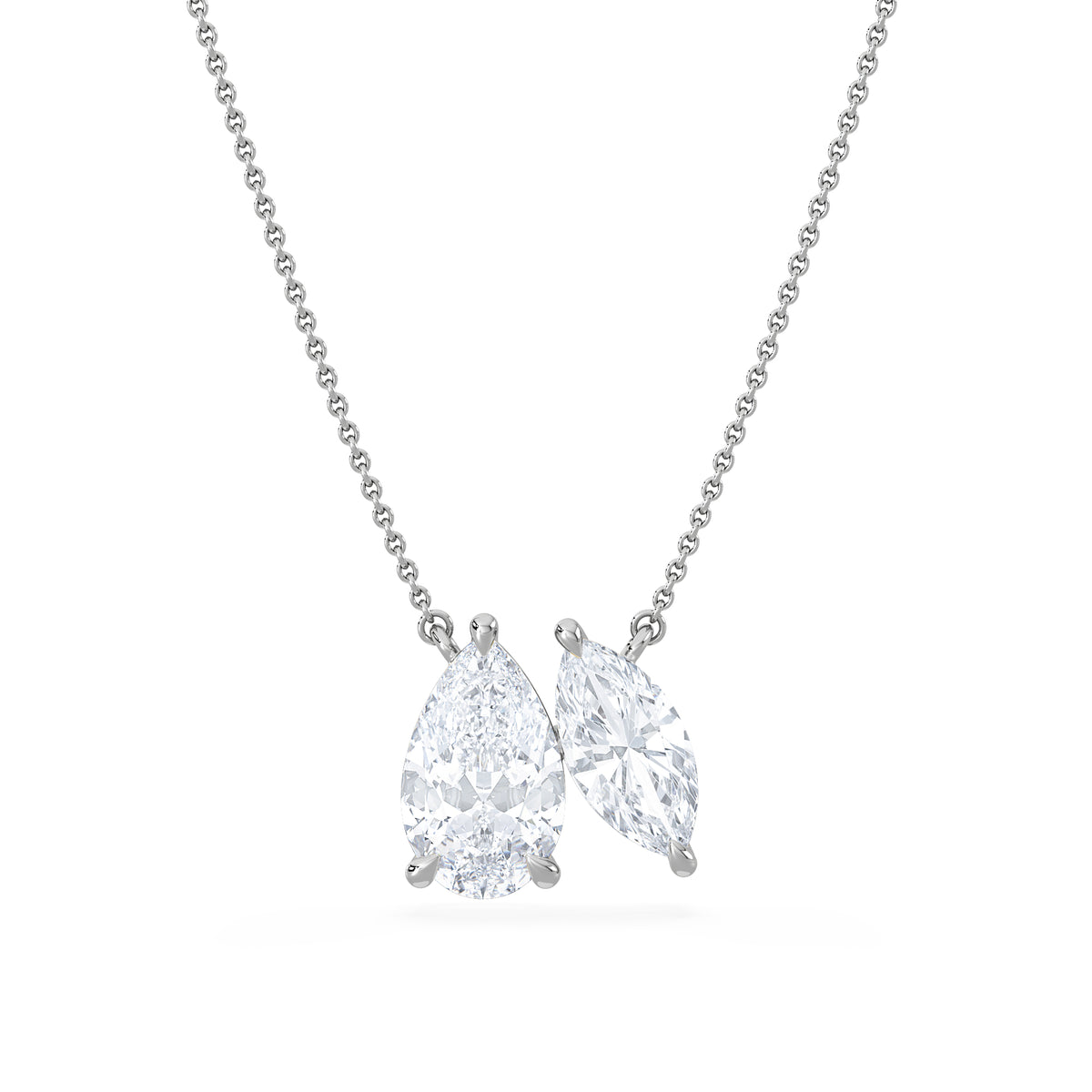 Toi Et Moi 3.00ct Pear and Marquise Cut Lab Diamond 2 Stone Necklace in 18k White Gold