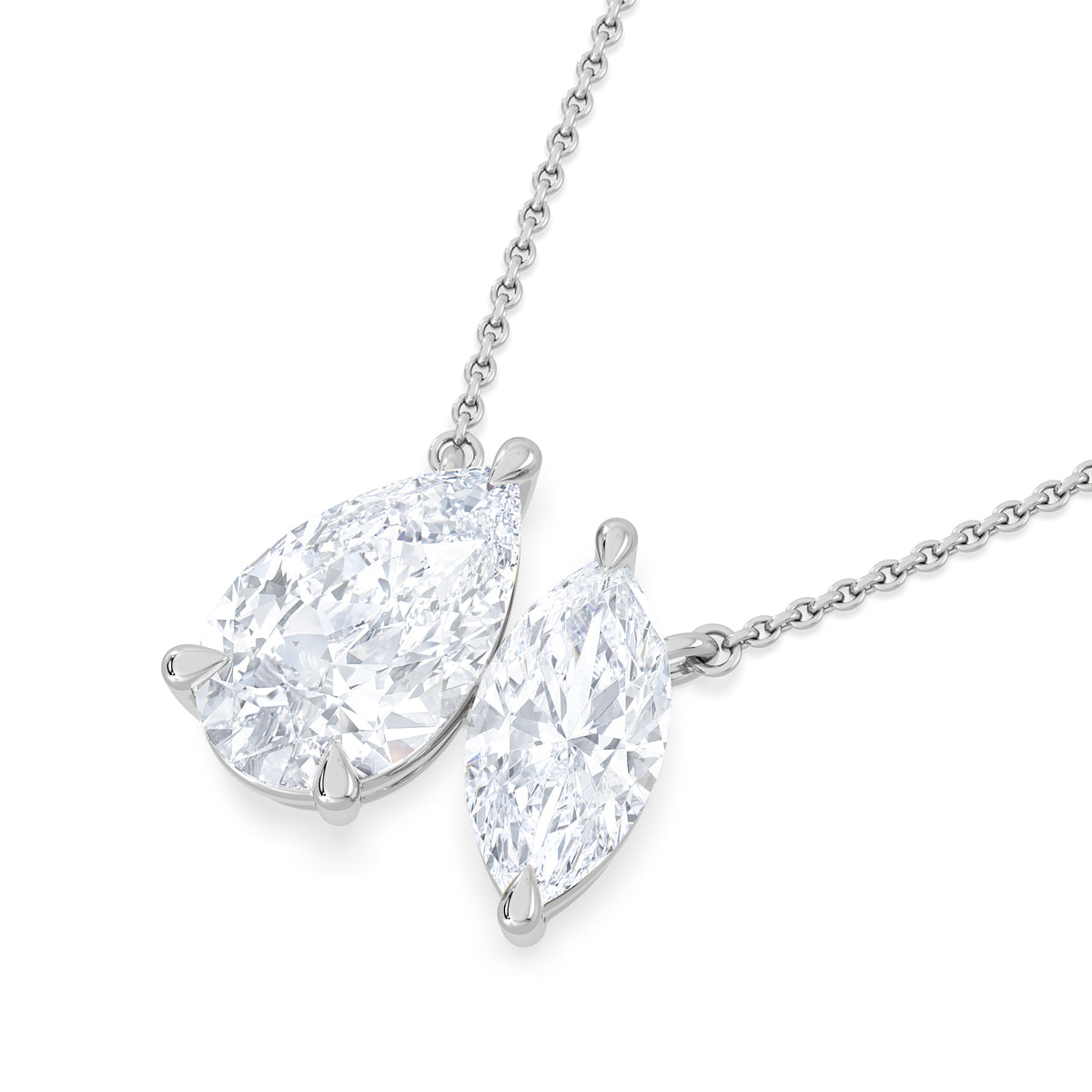 Toi Et Moi 3.00ct Pear and Marquise Cut Lab Diamond 2 Stone Necklace in 18k White Gold