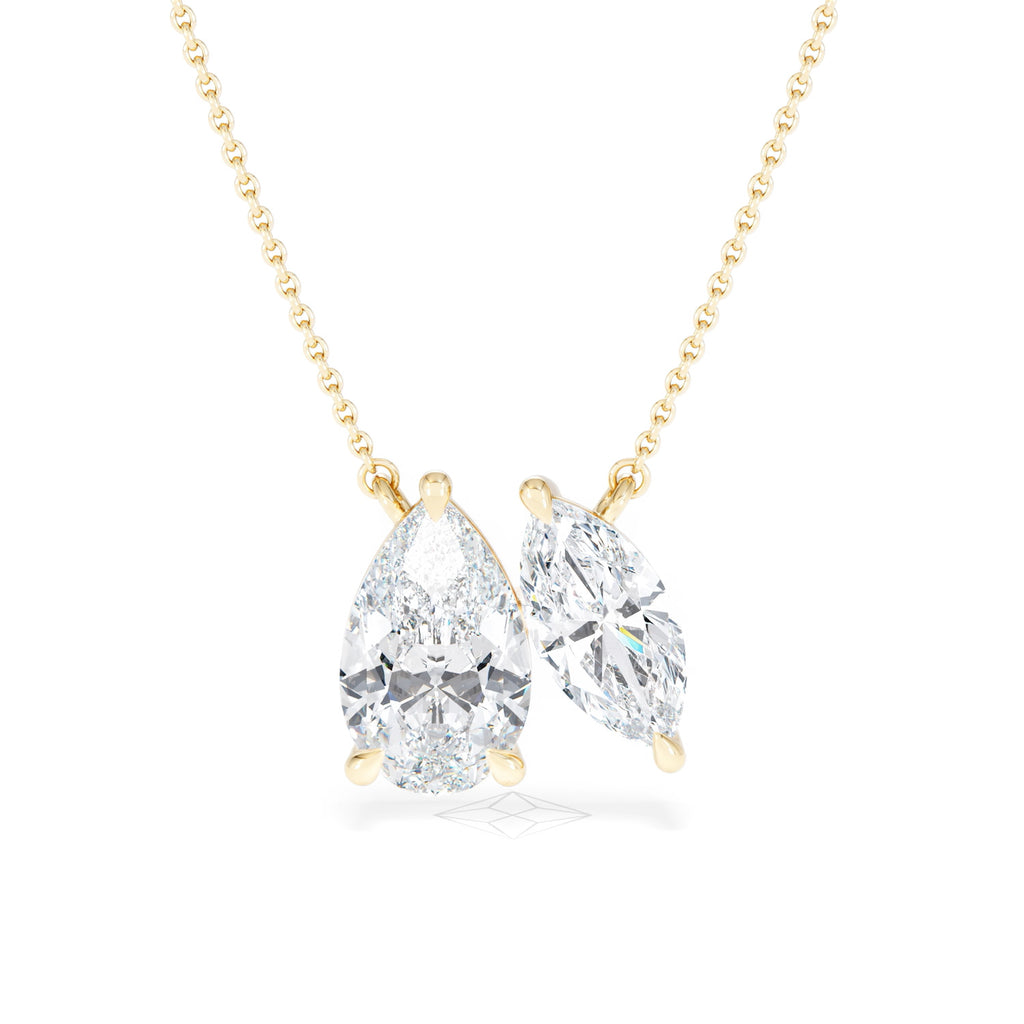 Toi Et Moi 3.00ct Pear and Marquise Cut Lab Diamond 2 Stone Necklace in 18k Yellow Gold