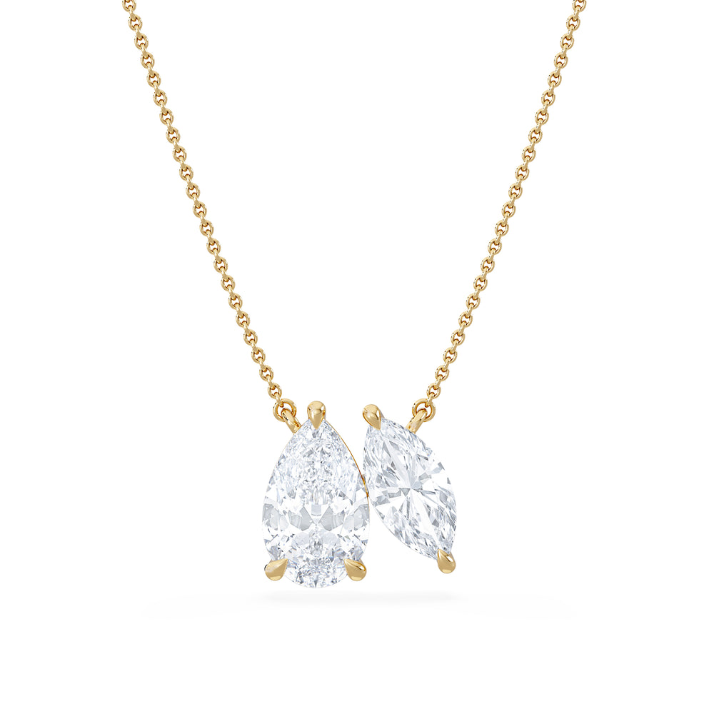 Toi Et Moi 3.00ct Pear and Marquise Cut Lab Diamond 2 Stone Necklace in 18k Yellow Gold