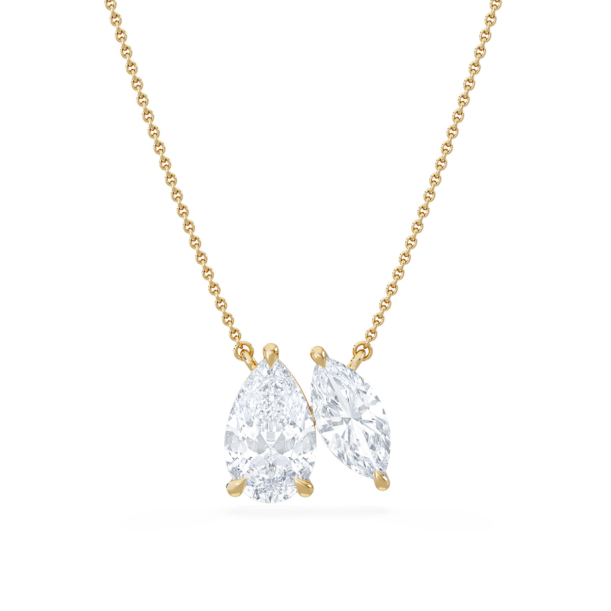 Toi Et Moi 3.00ct Pear and Marquise Cut Lab Diamond 2 Stone Necklace in 18k Yellow Gold