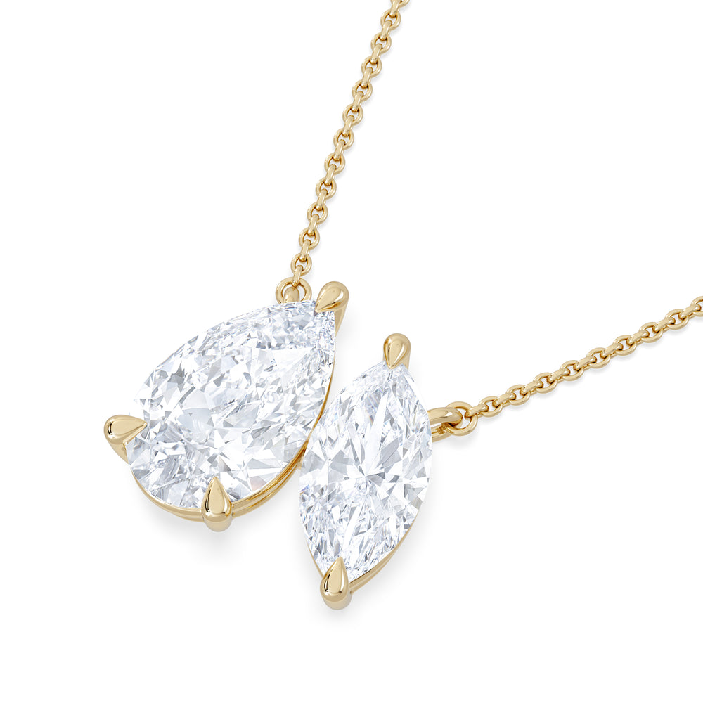 Toi Et Moi 3.00ct Pear and Marquise Cut Lab Diamond 2 Stone Necklace in 18k Yellow Gold