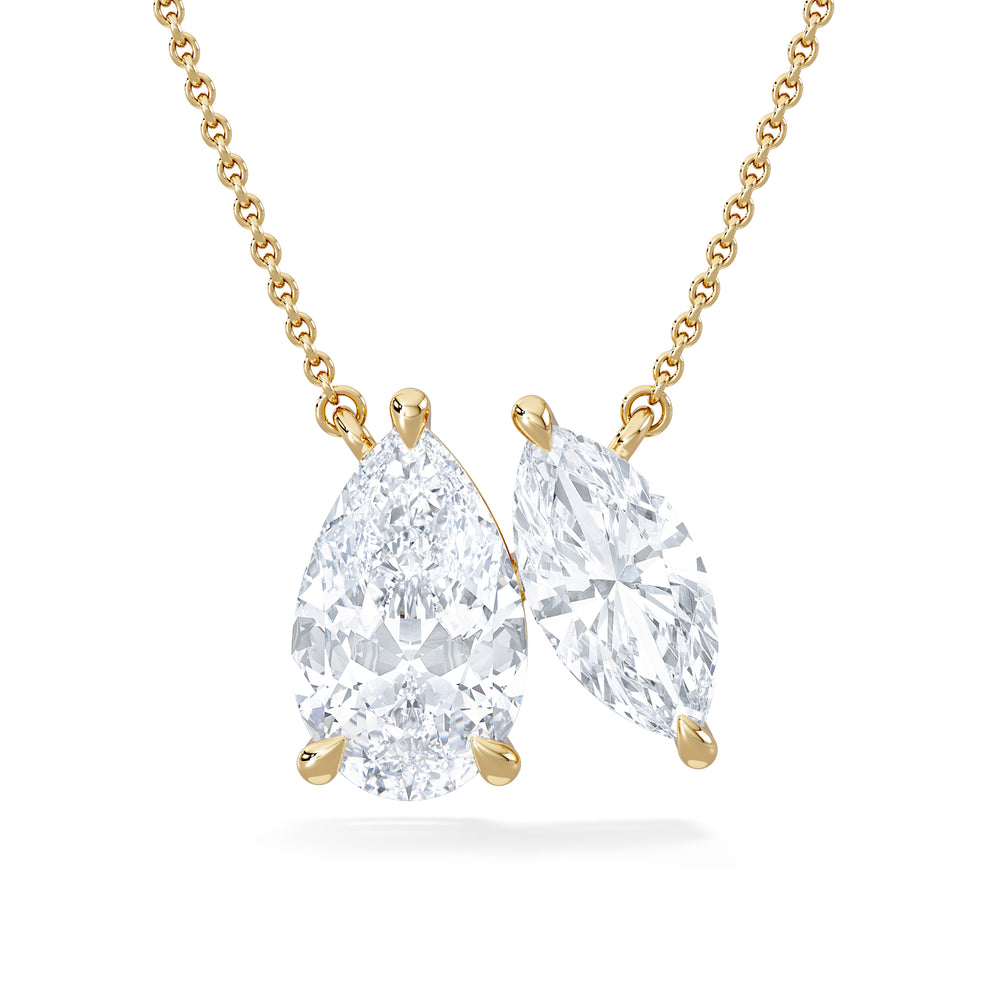 Toi Et Moi 3.00ct Pear and Marquise Cut Lab Diamond 2 Stone Necklace in 18k Yellow Gold