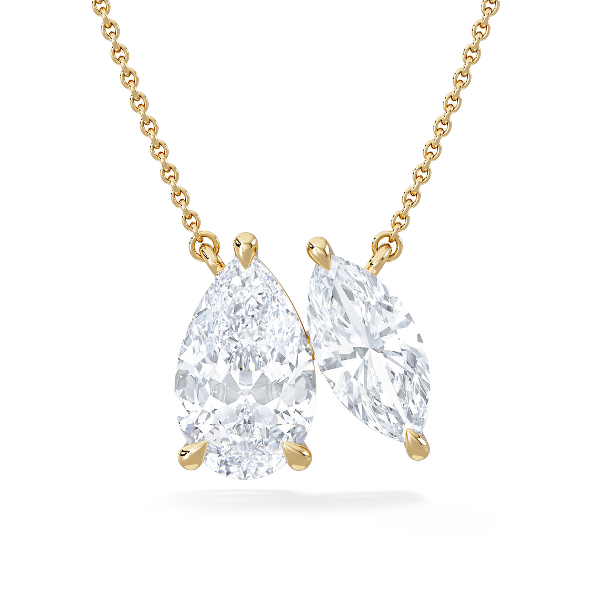 Toi Et Moi 3.00ct Pear and Marquise Cut Lab Diamond 2 Stone Necklace in 18k Yellow Gold