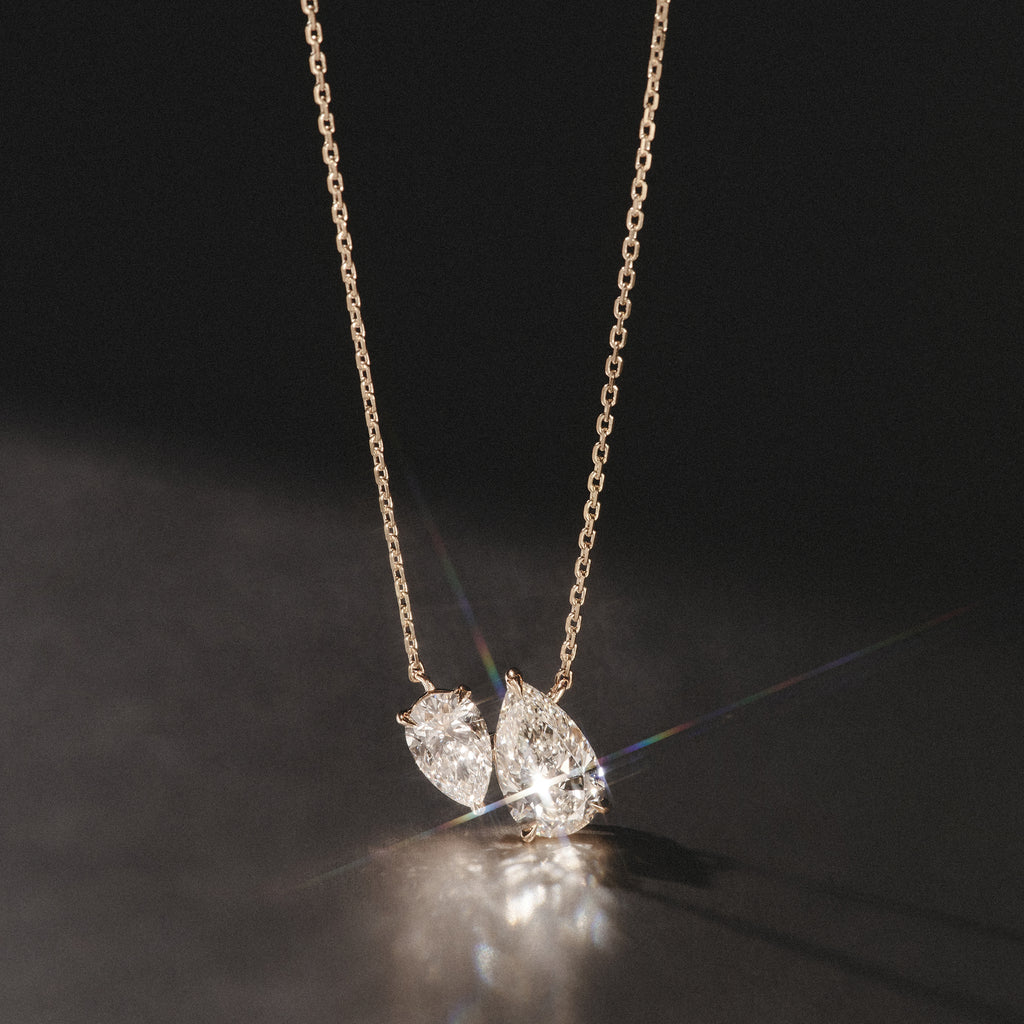 Toi Et Moi 3.00ct Pear Cut Lab Diamond 2 Stone Necklace in 18K Yellow Gold