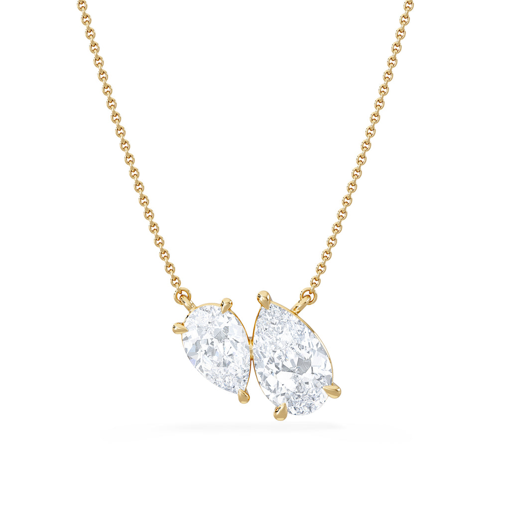 Toi Et Moi 3.00ct Pear Cut Lab Diamond 2 Stone Necklace in 18K Yellow Gold