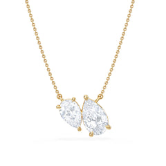 Toi Et Moi 3.00ct Pear Cut Lab Diamond 2 Stone Necklace in 18K Yellow Gold
