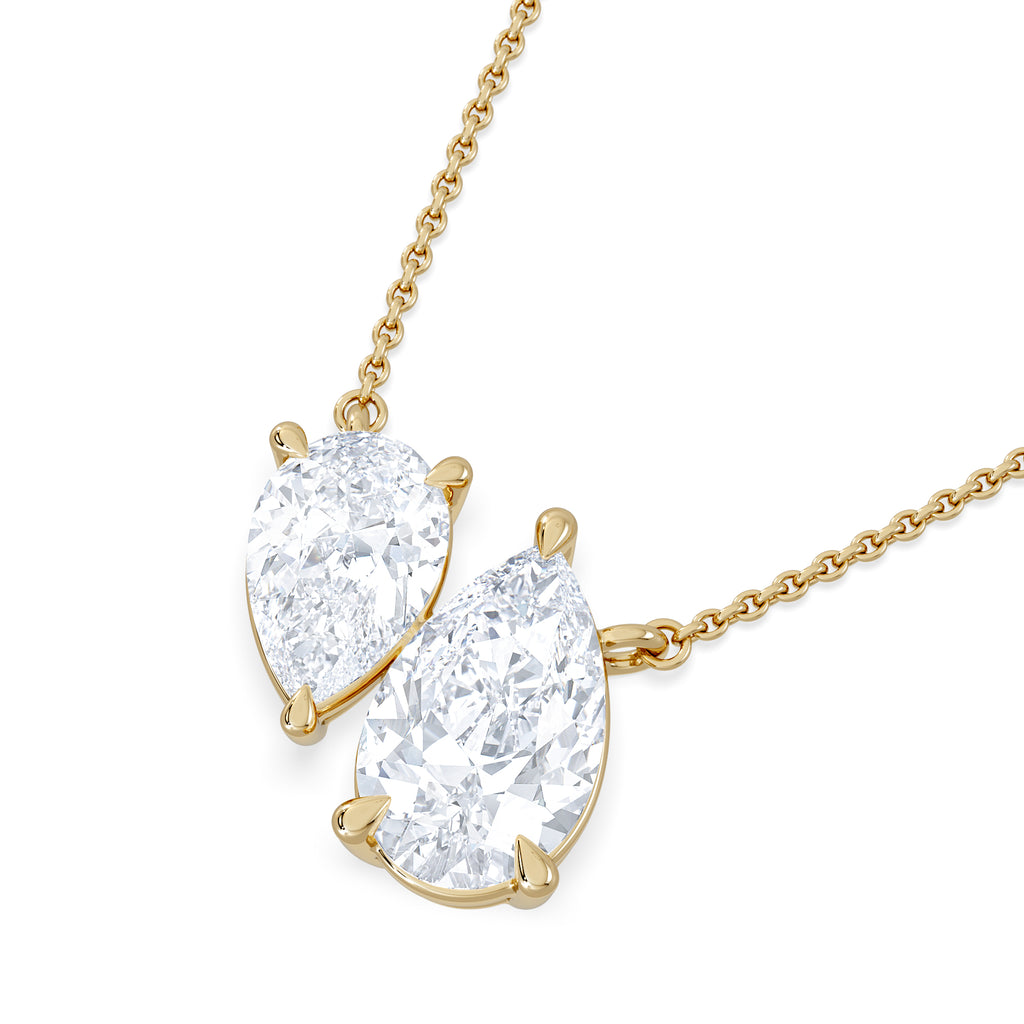 Toi Et Moi 3.00ct Pear Cut Lab Diamond 2 Stone Necklace in 18K Yellow Gold