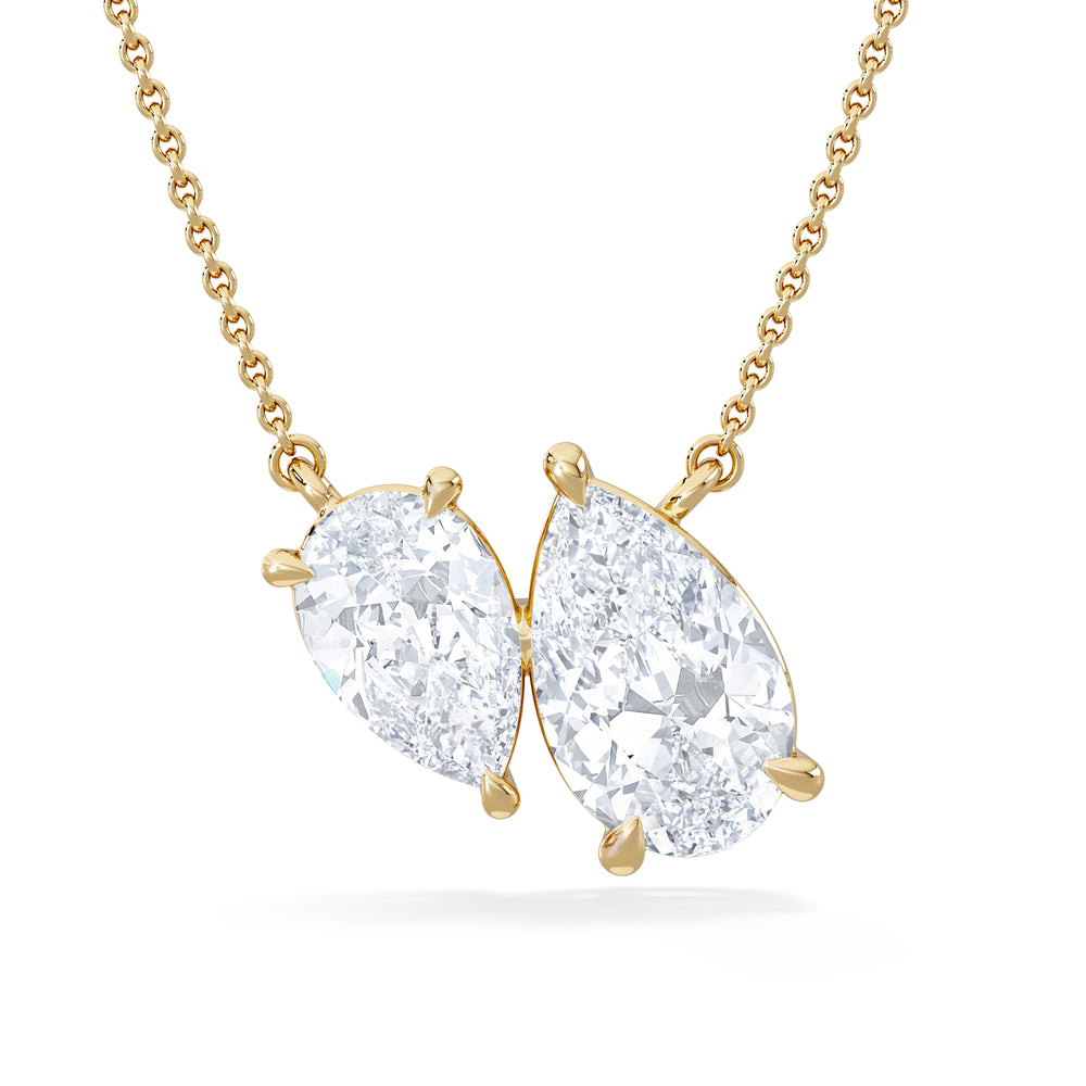 Toi Et Moi 3.00ct Pear Cut Lab Diamond 2 Stone Necklace in 18K Yellow Gold