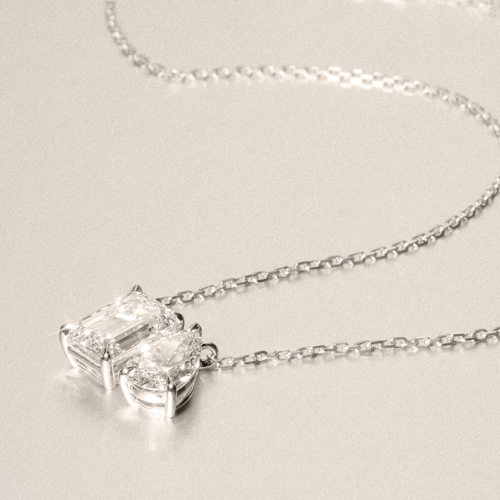 Toi Et Moi 3.00ct Emerald and Pear Cut Lab Diamond 2 Stone Necklace in 18K White Gold