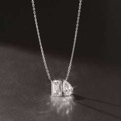Toi Et Moi 3.00ct Emerald and Pear Cut Lab Diamond 2 Stone Necklace in 18K White Gold