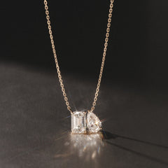 Toi Et Moi 3.00ct Emerald and Pear Cut Lab Diamond 2 Stone Necklace in 18K Yellow Gold