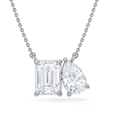 Toi Et Moi 3.00ct Emerald and Pear Cut Lab Diamond 2 Stone Necklace in 18K White Gold