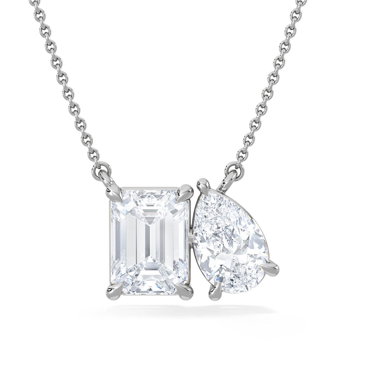 Toi Et Moi 3.00ct Emerald and Pear Cut Lab Diamond 2 Stone Necklace in 18K White Gold