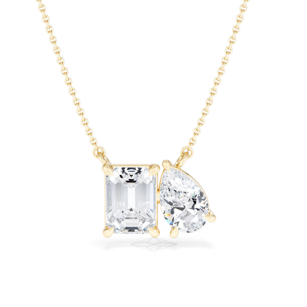 Toi Et Moi 3.00ct Emerald and Pear Cut Lab Diamond 2 Stone Necklace in 18K Yellow Gold