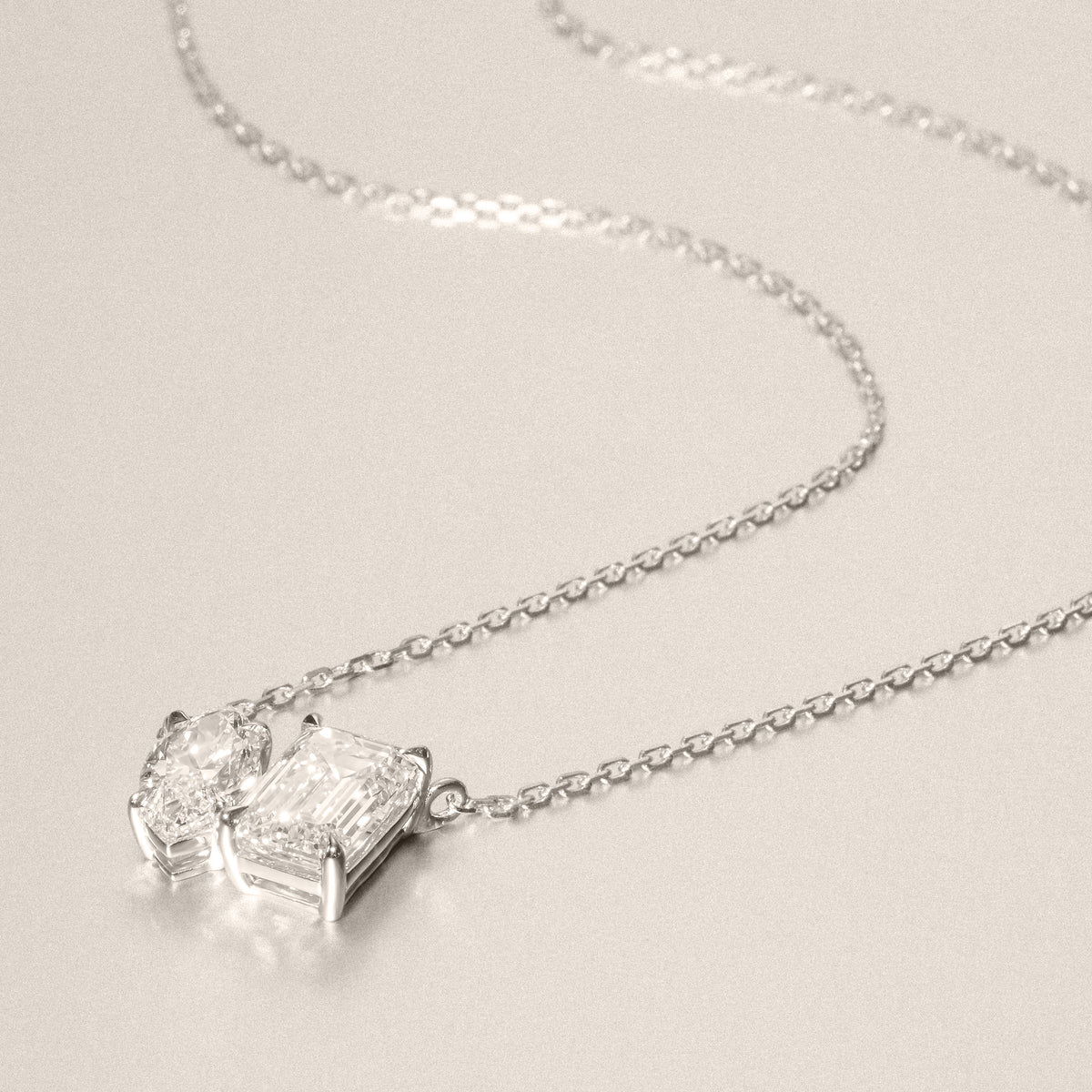 Toi Et Moi 3.00ct Marquise and Emerald Cut Lab Diamond 2 Stone Necklace in 18K White Gold