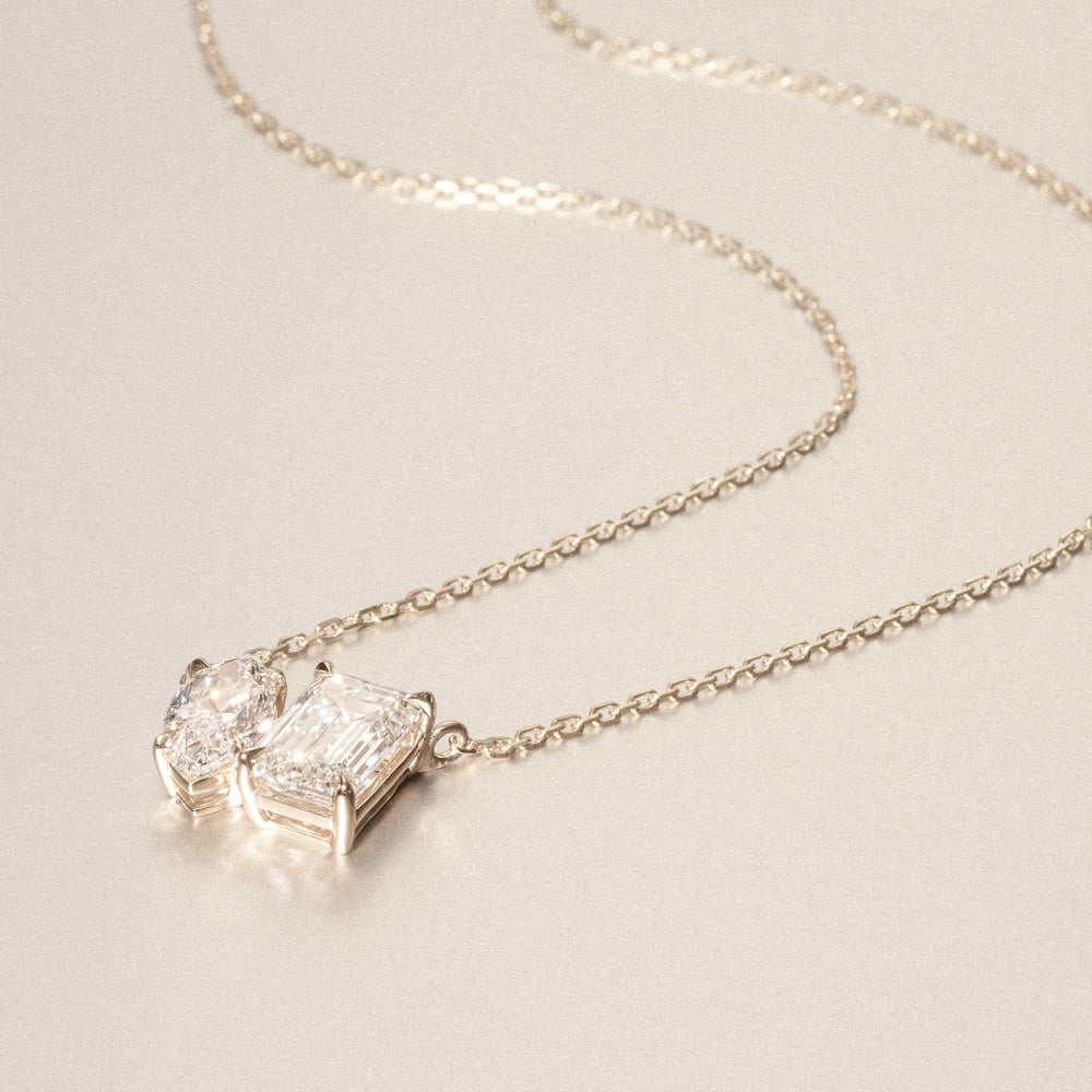 Toi Et Moi 3.00ct Marquise and Emerald Cut Lab Diamond 2 Stone Necklace in 18K Yellow Gold