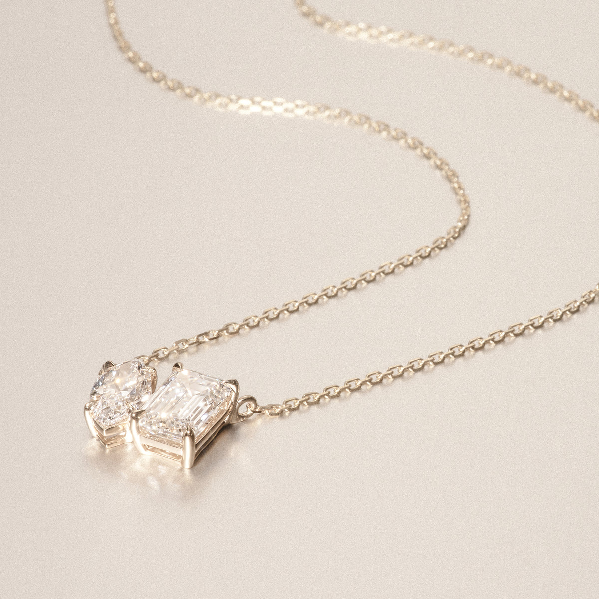 Toi Et Moi 3.00ct Marquise and Emerald Cut Lab Diamond 2 Stone Necklace in 18K Yellow Gold