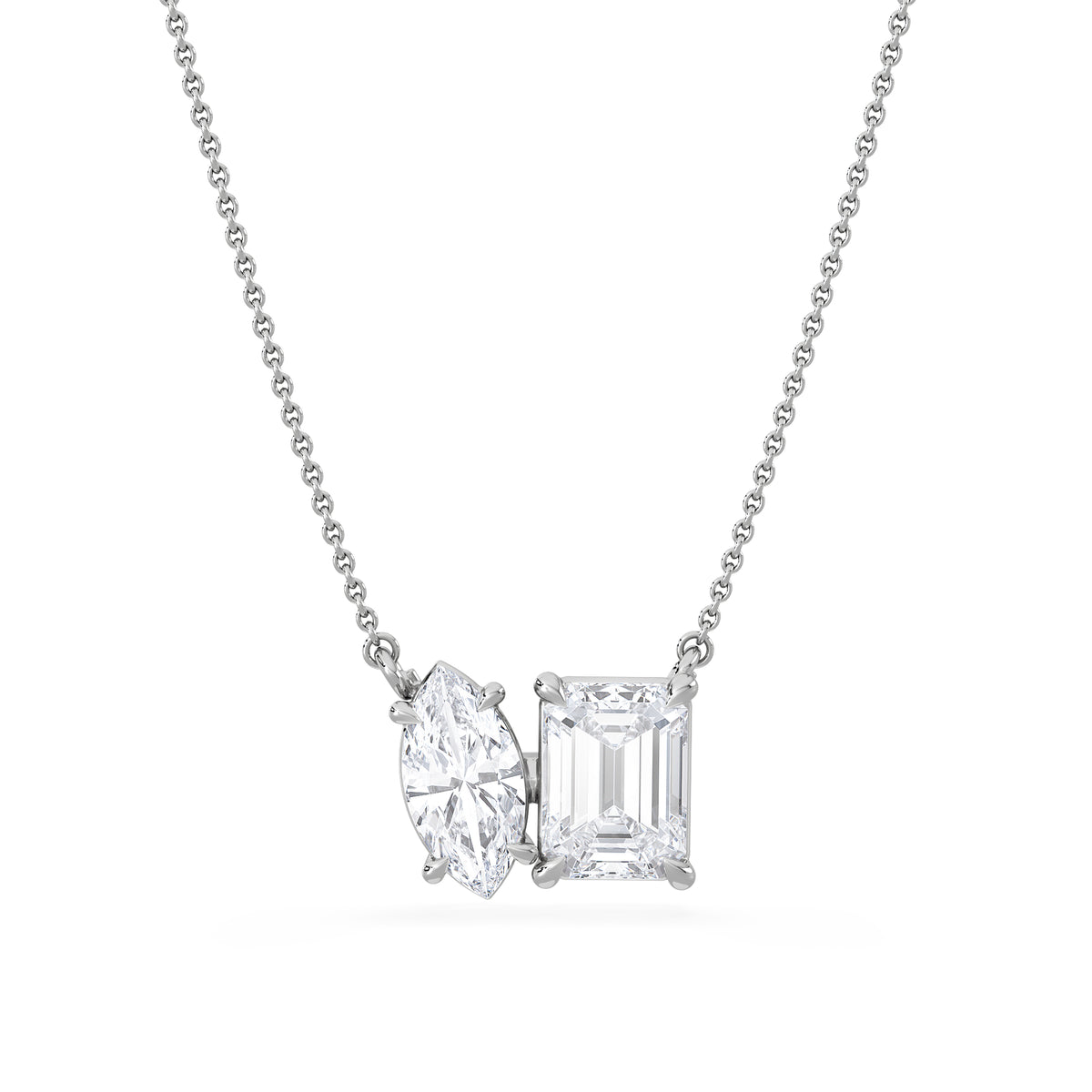 Toi Et Moi 3.00ct Marquise and Emerald Cut Lab Diamond 2 Stone Necklace in 18K White Gold
