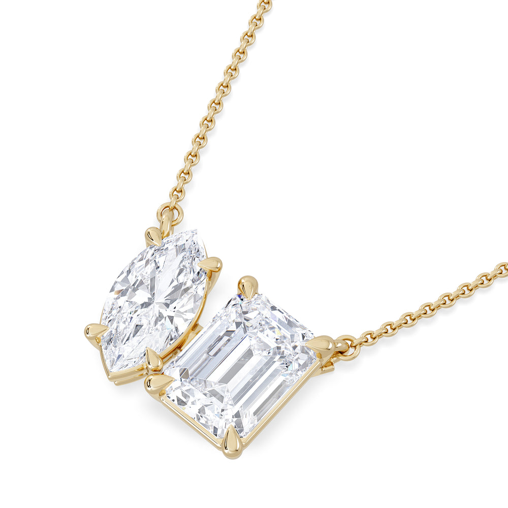 Toi Et Moi 3.00ct Marquise and Emerald Cut Lab Diamond 2 Stone Necklace in 18K Yellow Gold