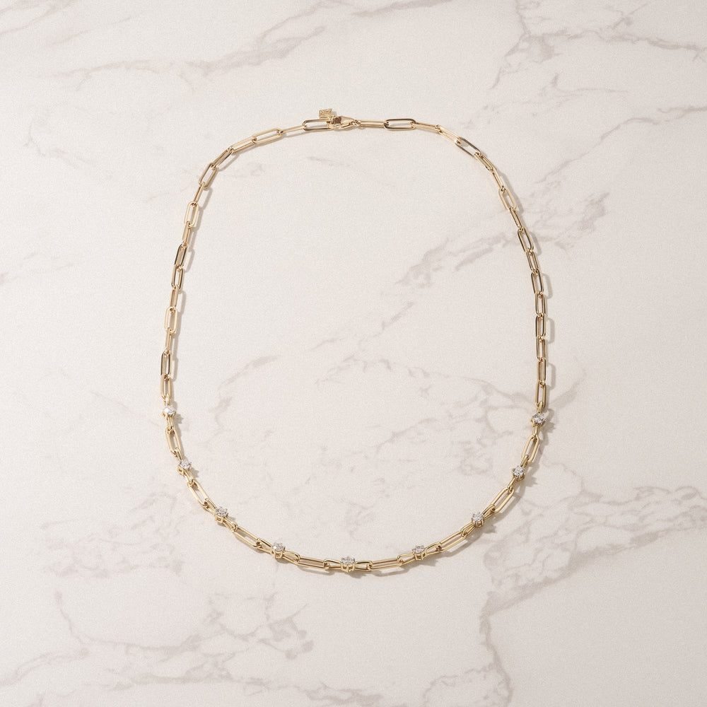 Paperclip 0.74ct Lab Diamond Link Necklace in 18K Yellow Gold