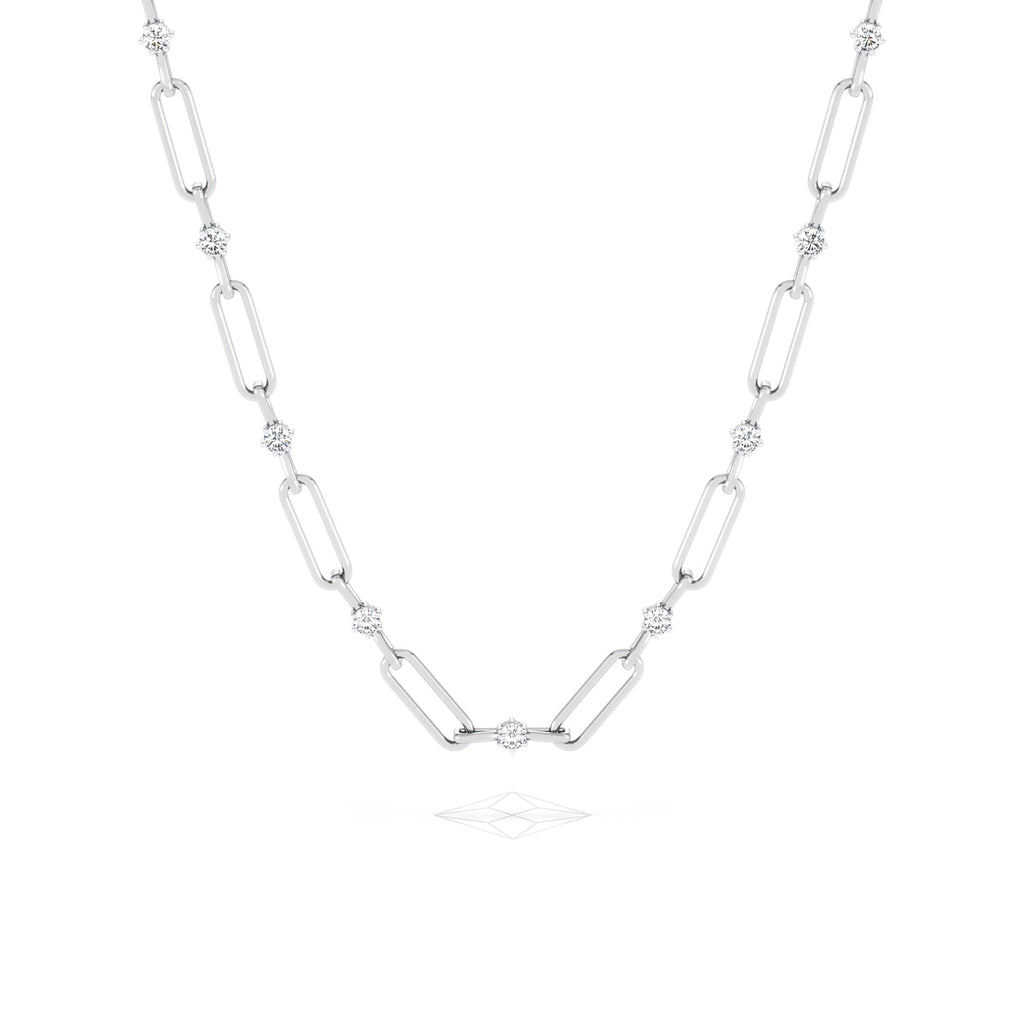 Paperclip 0.74ct Lab Diamond Link Necklace in 18K White Gold