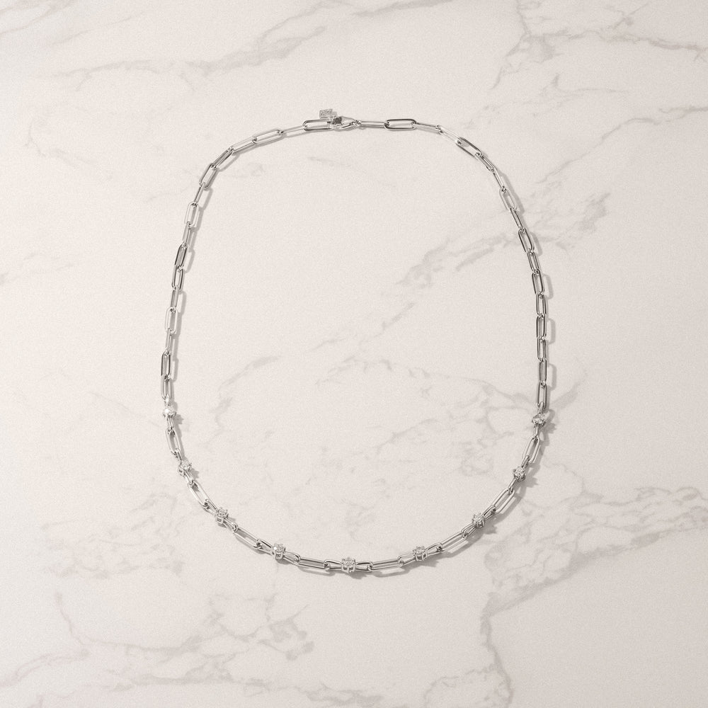Paperclip 0.74ct Lab Diamond Link Necklace in 18K White Gold