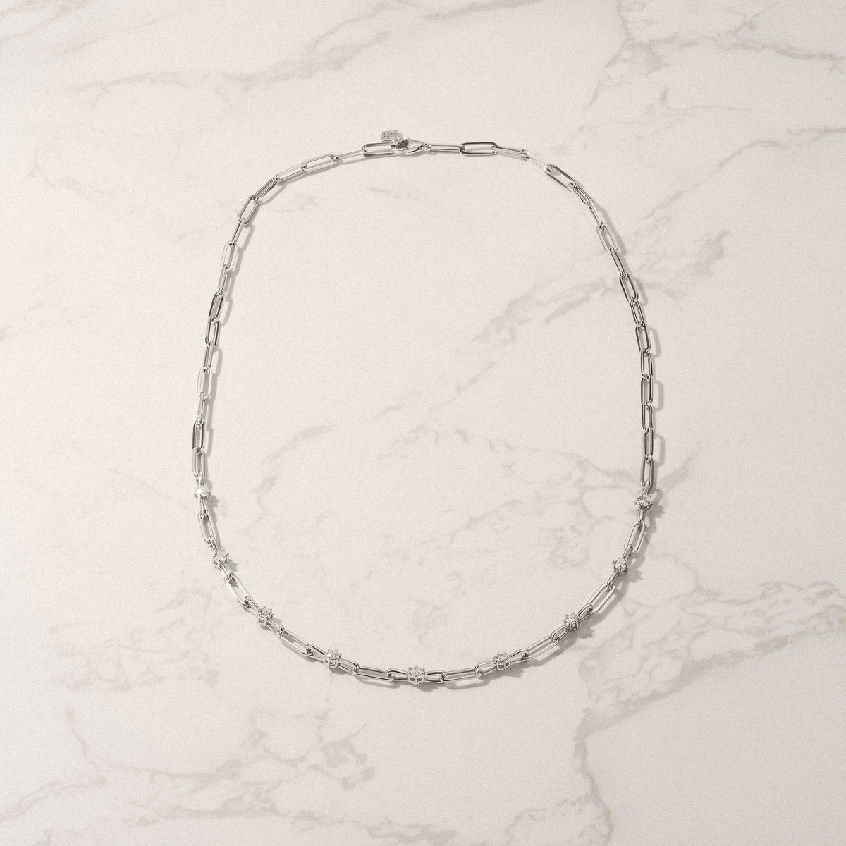 Paperclip 0.74ct Lab Diamond Link Necklace in 18K White Gold