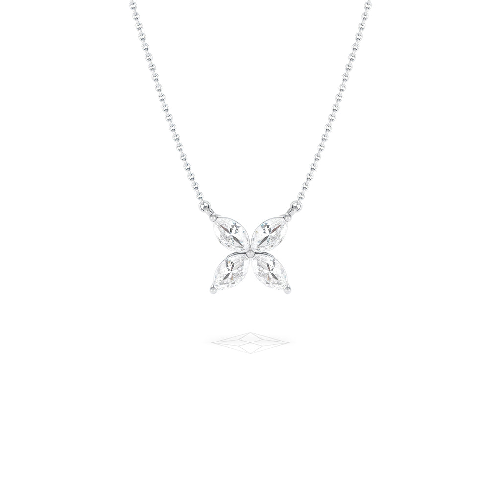 Luxe Floral 1.00ct Marquise Cut Lab Diamond Necklace in 18K White Gold