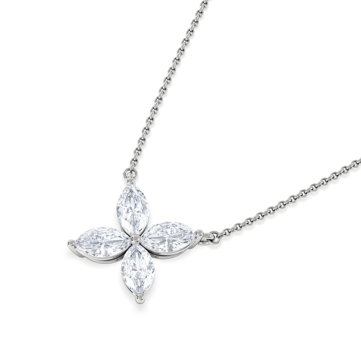 Luxe Floral 1.00ct Marquise Cut Lab Diamond Necklace in 18K White Gold