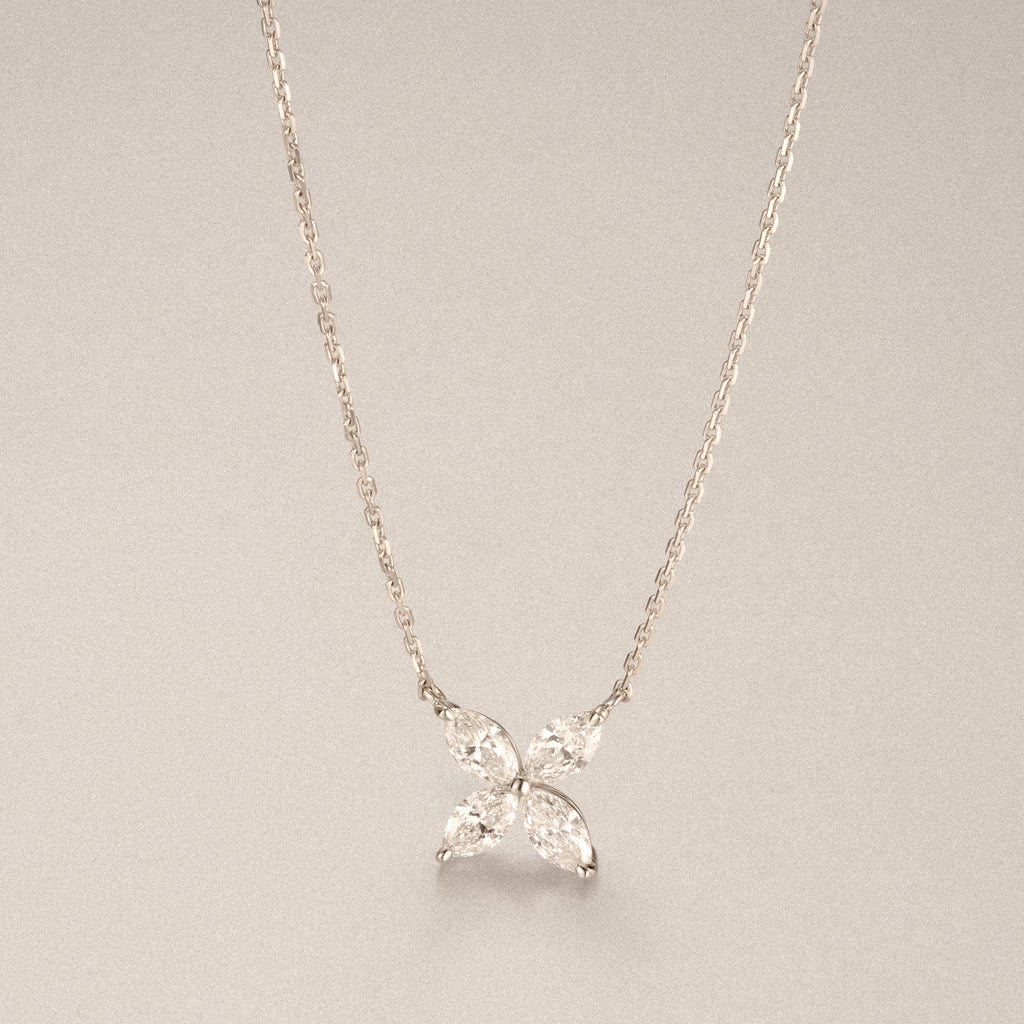Luxe Floral 1.00ct Marquise Cut Lab Diamond Necklace in 18K White Gold